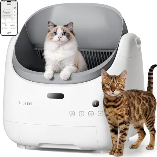 Thereye SC07 Open Smart Litter Box, and comes with a garbage bag/litter mat.  8 pairs of gravity sensors + infrared sensor, safety anti-pinch, odor control. #SummerAtmosphere #PetLovers
