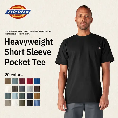 Dickies Men's Heavyweight Short Sleeve Pocket T-Shirt, 100% Cotton,Relaxed Fit, Functional Chest Pocket, Classic Workwear,Casual Style Fabric Top