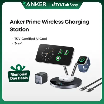 Anker Prime MagSafe Charger Compatible, 3-in-1 Charging Station, Qi2 25W Certified Wireless Charger Dock Stand, Smart Display with TEC Active Cooling, for iPhone 17, Apple Watch, AirPods, and More