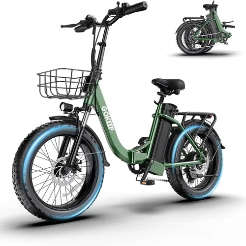 Electric Folding Cycling Bike - 1300W Peak Power, 52V 13Ah Removable Battery, 28 MPH Top Speed, 75 Mi Max Range, 20-Inch All-Terrain Fat Tires, Front Fork Suspension, Disc Brakes, LED Headlights, Adjustable, All-Season, UL 2849/GCC Certified