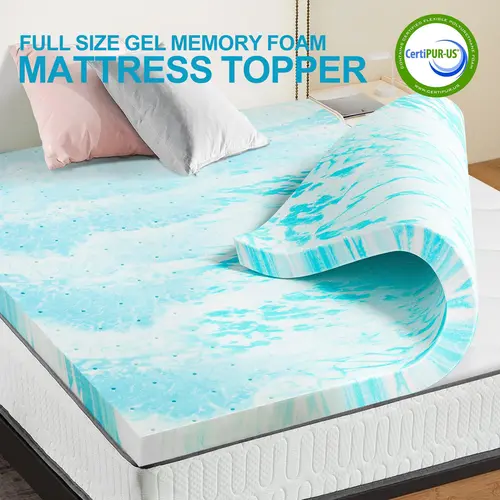 【New Color】 Full Size Cooling Gel Mattress Topper Memory Foam Mattress Breathable Topper for Bedroom, Guest Room, Dorm Room & Apartment