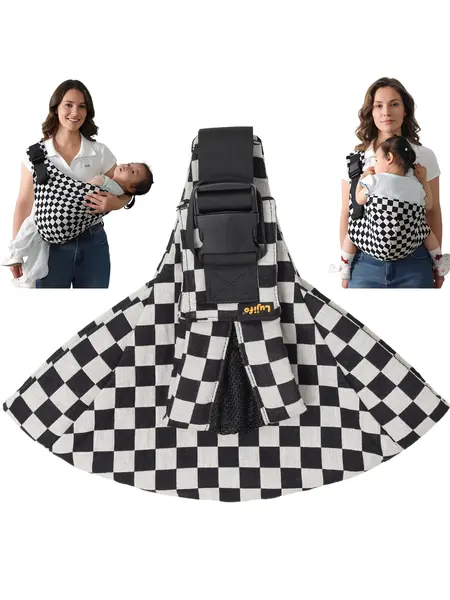 LUJIFO Upgraded Side Baby Carrier, Padded Leg Support Checkerboard Sling, Lightweight Design