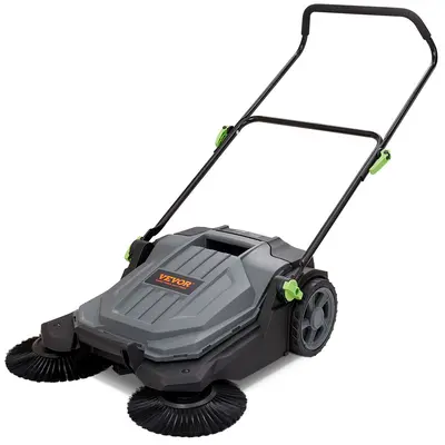 【DealsForYouDays】VEVOR Walk-behind Hand Push Floor Sweeper 25.6" Sweeping Width Floor Sweeper Manual Non-Electric5-Gallon Waste ContainerAngle & Height Adjustable Folding Handle for WalkwayYardGaragePatio