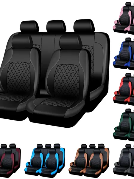 AUTOYOUTH Universal Car Seat Covers PU Leather for 2/5 Seats, Diamond Quilted Design, Waterproof & Anti-Scratch, Full Protection for Automotive Front & Rear Seats, Fit Most Cars SUVs Vans Trucks, Airbag Compatible, Car Interior Accessories
