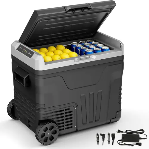 【Super Brand Day】EUHOMY 12V Refrigerator (24/37/53Quart /23L/35L/50L)supports 12V/24V DC & 110-240V AC. Portable with-4°F~68°F range, it features wheels, 2 baskets, and largecooling zone. ldeal for RVs, travel, Truck, Boat