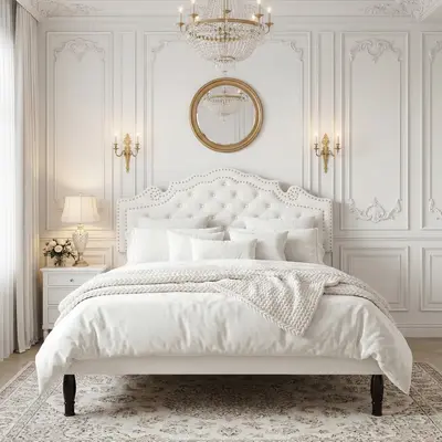 SHA CERLIN Vintage Velvet Upholstered Bed Frame with European Style Headboard【Frame Only No Mattress】Diamond Button Tufted Design, Full/Queen/King Size ,Wood Slat Support ,No Box Spring Needed,Black/White Summervibes Father's day Gift