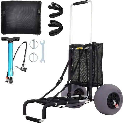 【DealsForYouDays】VEVOR Beach Carts for Sand 23" x 15" Cargo Deckw/ 13" TPU Balloon Wheels165LBS Loading Folding Sand Cart & 33.1" to 51.6" Adjustable HeightAviation Aluminum Cart for PicnicFishingBeach