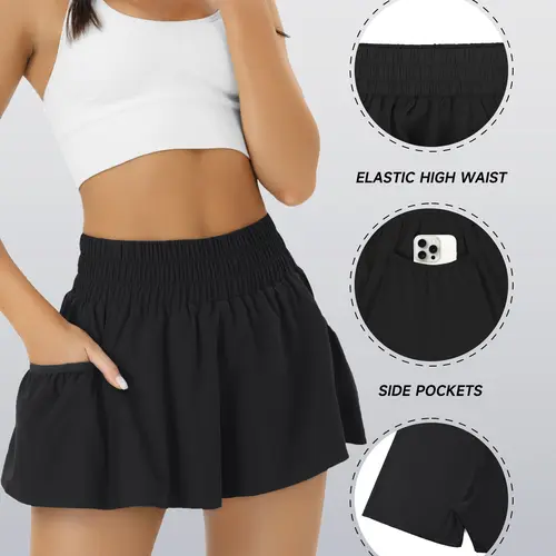FireSwan Athletic Shorts for Women High Waisted Elastic Running Shorts Gym Workout Flowy Shorts with Pockets