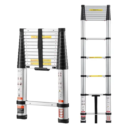 【DealsForYouDays】VEVOR 12.5ft Telescoping Ladder Aluminum Lightweight Multi-Purpose Collapsible ExtensionOne-Touch Retraction LadderHeavy Duty 330LBS Max Capacity with Non-Slip Feetfor HomeOutdoor WorkLoft, Adjustable Ladder, Aluminum Telescopic Ladders