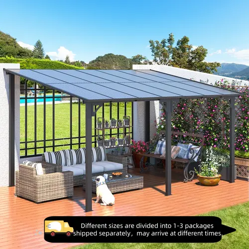 【1/2/3 packages arrived at different times】YODOLLA Gazebo for Patio, Hard Top Lean to Gazebo Pergola with Roof, Large Wall-Mounted Heavy Duty Awnings for Patio