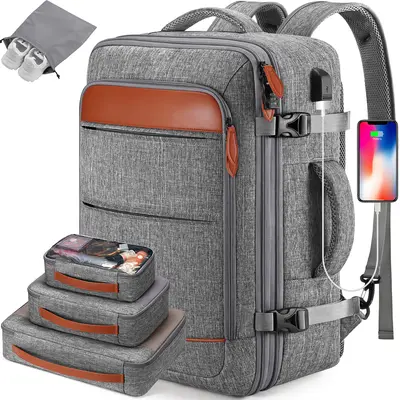 BAGSURE Hidden Shoulder Straps Travel Backpack 42L No Wheels Flight Approved Expandable Luggage Backpack with 3 Packing Cubes & USB Port for Women Men,summerwins, Backpacks For School, Personal Item Travel Bag