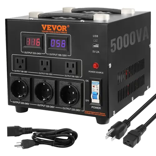 【DealsForYouDays】VEVOR Voltage Converter Transformer Max. 5000W,Not for EV ChargingHeavy Duty Step Up/Down TransformerConvert from 110 Volt to 220 Volt and from 220 Volt to 110 Voltwith US Outlet EU Outlet 5V USB Port