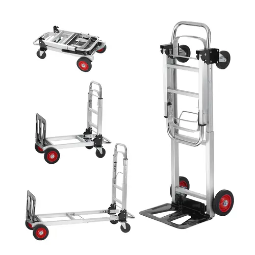 【DealsForYouDays】VEVOR Aluminum Folding Hand Truck - 2-in-1 Portable Push Cart, 800 lbs Heavy Duty Industrial Wheel-Powered Transport Trolley for Warehouse, Garden