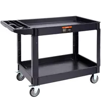 VEVOR Sturdy PVC Rectangular Utility Cart, 2-Shelf 550LBS Heavy-Duty Scratch-Resistant Plastic Rolling Cart with 360° Swivel Casters (2 with Brakes), Large Lipped Shelf, Ergonomic Optimal Hand Placement Handle, Silent Operation for Warehouse/Office
