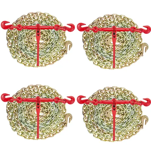 【DealsForYouDays】VEVOR Chain and Binder Kit 3/8in-1/2in Ratchet Load Binders 9215lbs Working StrengthRatchet Binders and Chains3/8in x 10ft Chains with G70 Hooksfor TruckTie DownHaulingTowing