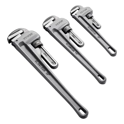 【fathersdaygift】VEVOR 3-Piece Pipe Wrench Set 10" 14" 18" Aluminum Straight Pipe WrenchAdjustable Plumbing Wrenchwith High Strength Jaw and Ergonomic HandleHangable Designfor Water PipesAutomotive Repairs, Heavy Duty, Durable Alloy, Mechanical Repair