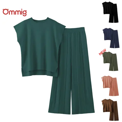 Ommig Lounge Sets for Women Two Piece Outfits Knit Cap Sleeve Tops Wide Leg Pleated Pants Casual Dressy Sweater Sets,summerwins,summeroutfits,vacationoutfits,bathingsuitwomenset,beachoutfits