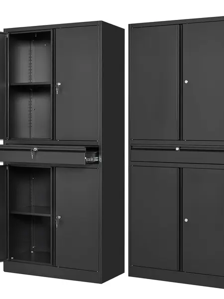 Letaya Modern Metal Freestanding Storage Cabinet - Lockable 4-Door Tool Cabinet with 1 Smooth Sliding Drawer, 2 Adjustable Shelves for Garage, Home Office | Commercial Furniture for Storage Organization summergarden, Room Storage DealsforYouDays