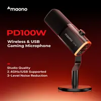 MAONO PD100W Wireless & Wired Gaming Microphone - Aesthetic Space-Saving Desktop Mic with Charging, High-Quality Audio, Quick Mute, Headphone Jack, Gain Knob, Volume Control, Dynamic RGB for PC Gamers, Compatible with PCs, Smartphones, Laptops, PS4, PS5,,