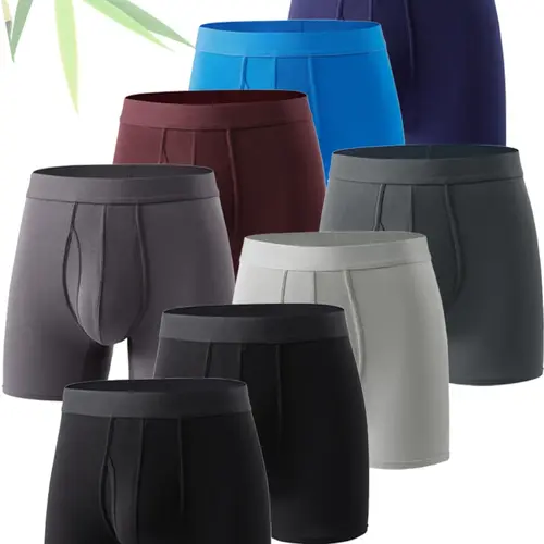 Men's Solid Color Bamboo Fiber Boxer Brief, Breathable Comfy Underwear for Daily Wear, Casual Men's Underwear for All Seasons, Stretchy Underwear, Base Underwear, Everyday Wear Underwear, Underwear Boxers
