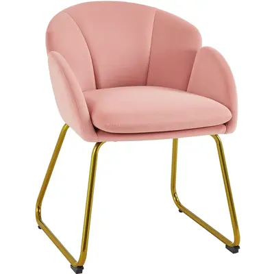 Yaheetech Flower Shape Velvet Accent Chair Modern Armchair with Golden Metal Legs for Living Room/Bedroom/Home Office/Kitchen
