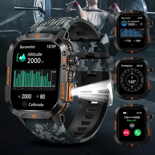 Military Smart Watch for Men, 1.52" HD Fitness with Flashlight Smartwatch with Answer/Make Call, Sport Watch with Heart Rate SpO2 Stress and Sleep Monitor Compatible with iPhone and Android Phones, Waterproof