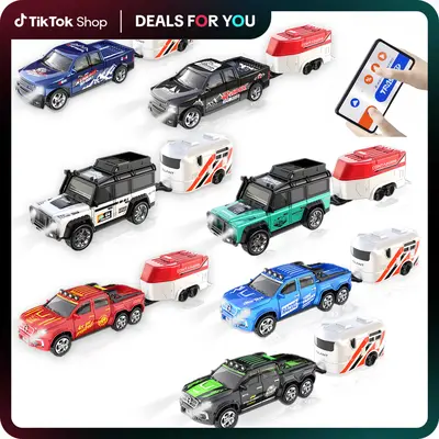 Hotfree 1/64 Mini RC Drift Car, High Speed Alloy Off-Road Truck with Trailer, 2.4GHz Remote Control Toy, USB-C Charging, 3-Speed Modes, LED Lights, Indoor Outdoor Racing, Fun Birthday Christmas Gift for Kids Boys  Outdoorfun