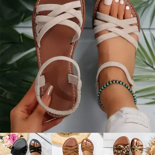 Women's Fashionable Criss Cross Strap Design Sandals, Crisscross Strap Sandals, Casual Open Toe Flat Sandals for Beach, Non-Slip Lightweight Sandals for Daily Wear