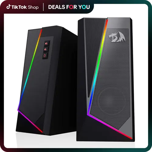 Redragon GS520 Multifunctional Desktop Speaker - 2.0 Channel PC Gaming Speakers Audio Sound System, 6 Color RGB LED Modes, Enhanced Sound, Easy-Access Volume Control, USB Powered 3.5mm Cable Gaming Accessories,summerwins,father'sdaygifts