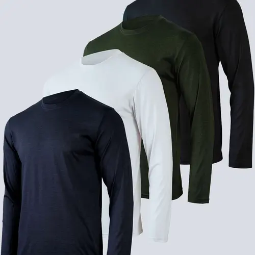 Real Essentials 4 Pack: Mens Long Sleeve Dry Fit T Shirts Hiking Fishing Workout Gym Work Sun UPF 50 Wicking Running Tee