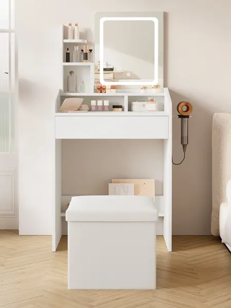 [DealsforYouDays]WeCharmer Vanity Desk Set with Round Mirror, Vanity with Lights, Makeup Vanity with Mirror, 3 Lighting Modes, for Bedroom Furniture Table Storage Drawer Modern Design Organizing,summerwins