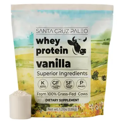 Santa Cruz Paleo Whey Protein Powder - 20g Grass-Fed Whey Protein Isolate Per Serving - 20 Servings - Sugar Free Protein Shake Mix - Gluten Free, Paleo & Keto Friendly