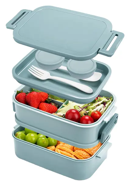 Adult Lunch Box, 3 Tier Large Capacity Lunch Box with Fork, Spoon and Sauce Container, Leak Proof, Suitable for Office, Schools Tableware