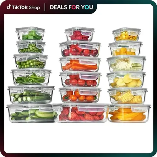【Summerwins】Vtopmart 18 Pack Glass Food Storage Containers with Airtight Lids, BPA Free, Reusable for Meal Prep, Lunch, Salads, Soups, Freshness Kitchen Rectangle Square Silicone