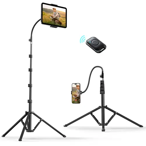 Weilisi Heavy Duty Tablet Tripod Stand 82” Tall, Floor Stand with Remote and Adjustable Gooseneck for Watching/Stream/Recording, Tripod for iPad Pro 12.9”/Kindle/iPhone, and All 4.5-13” Tablet/Phone