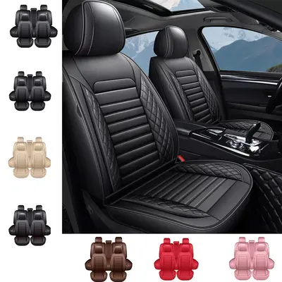 OTOEZ PU Leather 5-Seat Car Seat Covers Full Set with Headrests, Lumbar Support, Waterproof Design, Universal for Sedans, SUVs, Car Seat Protectors Car Accessories for Girls Car Interior Cushions