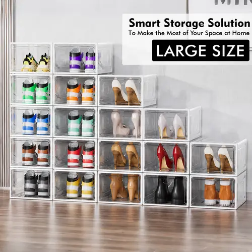 7CODE Thicken & Sturdy 12 Pack Stackable Shoe Organizer White Plastic Storage Box for Sport Sneaker Display Upgraded Sturdy Shoe Container Room Set Adjustable Shoe Cabinet,Multifunctional storage box