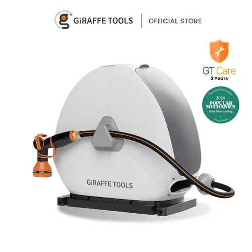 【DealsForYouDays】Giraffe Tools Ground-Mounted Renter friendly 5/8in 1/2in 82ft-130ft Wall Protect Retractable Hose Reel  for Home 9 Nozzle 360° Swivel Durable Any Length Lock Stable Auto Rewind System For Anywhere Anytime, 2 years warranty, SummerWins