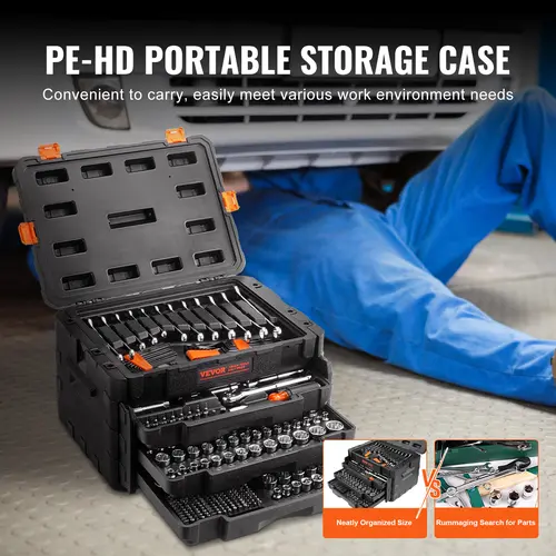 【DealsForYouDays】VEVOR Mechanics Tool Set and Socket Set, 1/4" 3/8" 1/2" Drive Deep and Standard Sockets, 450 Pcs SAE and Metric Mechanic Tool Kit with Bits, Hex Wrenches, Combination Wrench, Accessories, Storage Case, Tool Box, Car Tools,father'sdaygifts