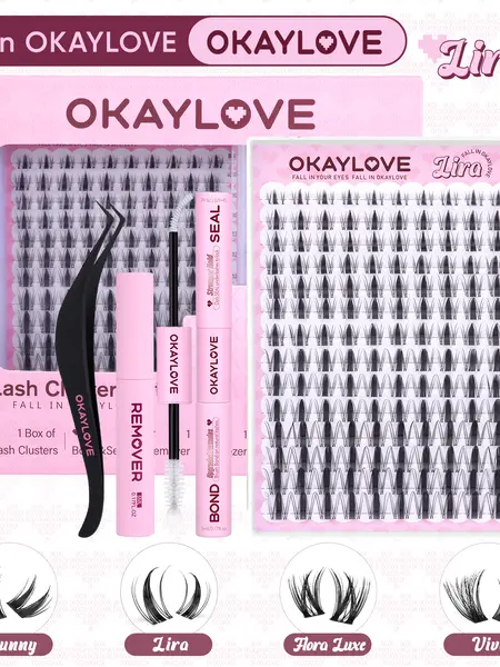 OKAYLOVE Lira Lash Clusters Kit Okaylovelashes with Long-lasting Lash Bond and Seal,Tweezers and Remover for DIY Eyelash at Home for Natural Makeup Girl Gifts #Summervibes DealsForYouDays