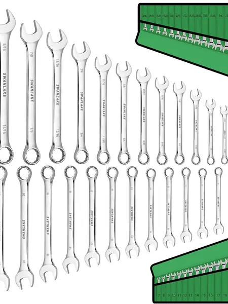 SWANLAKE 32-Piece Combination Wrench Set, SAE and Metric, 1/4"-1" & 7mm-22mm, 12 Point, Chrome Vanadium Steel Metric combination wrench green wrench christmas gift mechanic tool car repair men gift wrench set, Spring Glow Up,father'sdaygifts