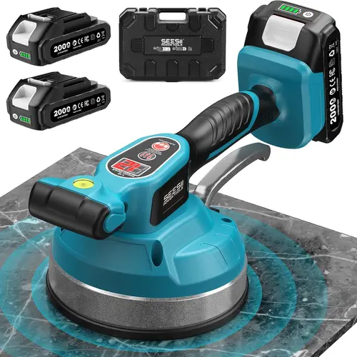 【DealsForYou】SEESII KP-160B Tile Vibration Tool, Cordless Tile Vibration Leveling Machine with 2×2000mAh Batteries, 160mm Large Suction Strong Grip, 12-Speed Adjustable Tile Tools for Floor/for the Pro and DIY Outdoorfun