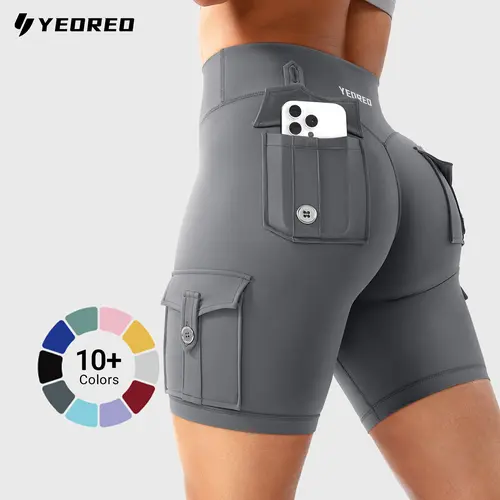 YEOREO CoreFlex Women's Workout Biker Shorts with Cargo Pockets Hidden Scrunch High Waisted 8" Inseam Gym Shorts for Summer Squat-Proof & Comfortable Fit summerwins