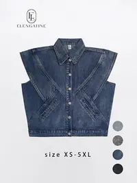 Women's Collared Vintage Bohemian Denim Sleeveless Blazer Vest - Plussize Basic Minimalist Clothes, Wide Shoulders, Slit Pockets, Button-Front Closure, Fitted Chic Style for Casual Winter-Summer Wear,summerwins,summeroutfits,vacationoutfits,beachoutfits