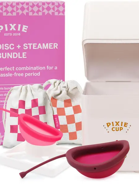 Menstrual Discs with Sterilizer - Ranked 1 for Most Comfortable Soft Reusable Period Disc - Kills 99.9% of Germs with Cleaner Steamer - Wash Your Disc in 3 Minutes! - Compact Sanitizer Kit