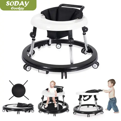 Baby Walker Foldable with 9 Adjustable Heights, 7-18 Months  Baby Walkers, with Wheels Portable Anti-Rollover,New year Day gift Floorwalker,Rolling portable design, Anti Fall Walker