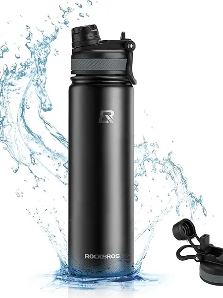 ROCKBROS Insulated Water Bottle with Straw, Stainless Steel Sports Water Cup Flask Leak Proof with Handle Keep Warm and Cold for Hiking, Cycling, Bike Travel, School Sports, Gym