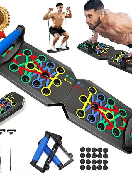 【Upgraded Version】 Push up Board, Push-up Board Training Set,28 Holes Home Push-up Training Board, Pull Bar, Chest Muscle Abdominal Muscle Training Equipment for Men & Women, Fitness Enthusiasts, Upper Body Strength, Portable Design, Ab Workout Machine