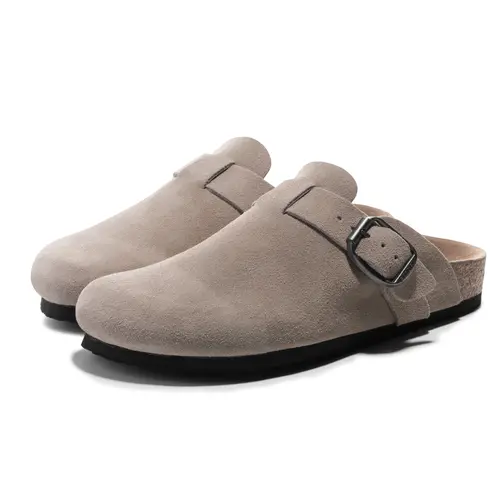 FITORY Breathe I Men’s Suede Leather Clogs, Cork Footbed, Adjustable Strap, Round-Toe (US 7–14)【Check Measurements Carefully】