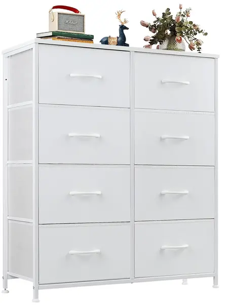 Dresser for Bedroom Drawer Dresser Organizer Storage Drawers Fabric Storage Tower, Chest of Drawers with 8 Fabric Bins, Steel Frame, Wooden Top